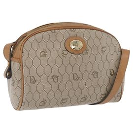 Christian Dior Borsa a spalla in tela a nido d'ape PVC beige oro Auth ARZ525