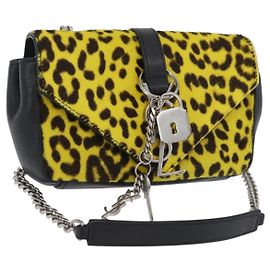 Borsa a catena Cassandra SAINT LAURENT in pelle Harako Gialla Argento Auth YKZ569A