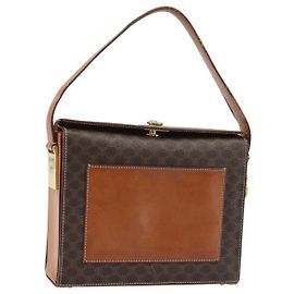 Céline Borsa a Spalla in Tela Macadam CELINE in Pelle PVC Marrone Oro Auth BSZ507