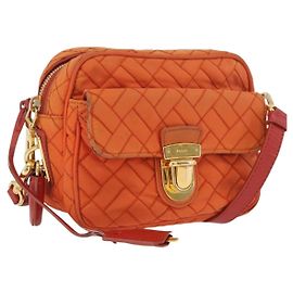 Borsa a Spalla PRADA Nylon Arancione Oro Auth LNZ699