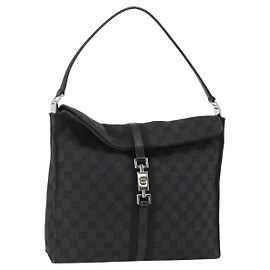 Borsa a Spalla Jackie in Tela GG Gucci in Pelle Nera e Argento 001 3355 Auth BAZ566A