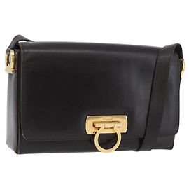 Borsa a Spalla Gancini in Pelle Marrone Oro Salvatore Ferragamo Auth ka3381