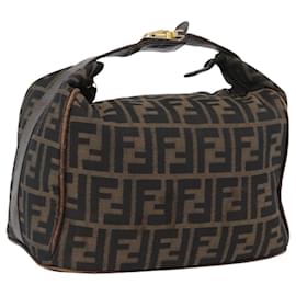 FENDI Borsa Vanity in Tela Zucca Nera Marrone Auth ep13903 - Fendi