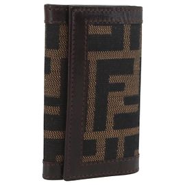 FENDI Zucca Canvas Key Case Black Brown Auth am11078A