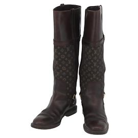 LOUIS VUITTON Monogram Idylle Stiefel 36 Dunkelbraun LV Auth 174048A