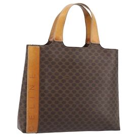 Céline Bolso de mano de lona Macadam CELINE en cuero PVC marrón dorado Auth ep13894A