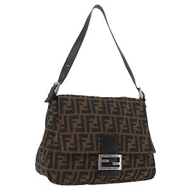 Bolso de hombro Mamma Baguette de lona Zucca FENDI marrón negro Auth ka3290V