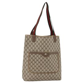 Borsa tote Gucci GG Supreme Web Sherry Line in PVC beige e oro 39 02 003 Auth BSZ492