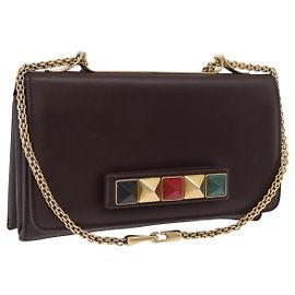 VALENTINO Borsa a Spalla con Catena Pelle Marrone Oro Auth ka3408A