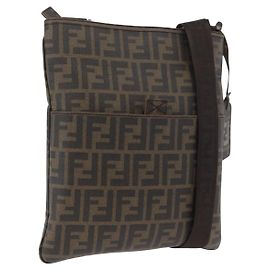 Borsa a Spalla in Tela Zucca FENDI PVC Marrone Nero Auth am11068A
