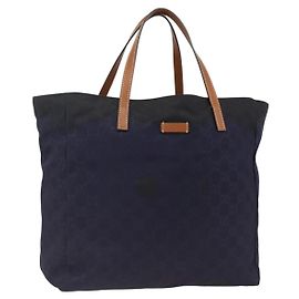 GUCCI GG Canvas Tote Bag Nylon Navy Gold 282439 Auth BSZ426