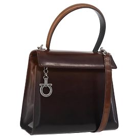 Borsa Gancini Salvatore Ferragamo in pelle verniciata 2 in 1 Nero Argento Auth ki6599