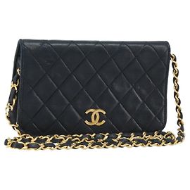 CHANEL Matelasse Chain Shoulder Bag Lamb Skin Black Gold CC Auth ARZ605