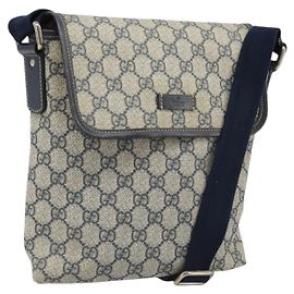 Gucci Bolso de Hombro GG Supreme de Cuero PVC Navy 223666 Auth am10999