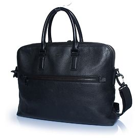 Hugo Boss, Laptoptasche aus genarbtem Leder in Schwarz