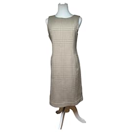 Vestido de Lana Vintage Dior a Cuadros M Beige Marrón