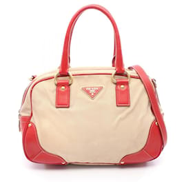 Bolso de mano 2 en 1 Prada rojo y beige cuero y lona