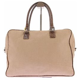 Borsa Fendi in tela beige con dettagli in coccodrillo