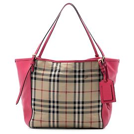 Borsa Canterbury piccola in tela e pelle a quadri Haymarket beige di Burberry