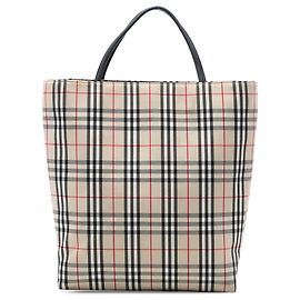 Beige Burberry Haus-Check Canvas Tote