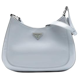 Borsa a spalla Cleo in pelle spazzolato blu di Prada