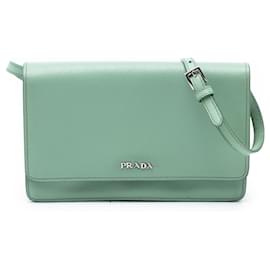 Portafoglio Prada Saffiano Verde con Tracolla