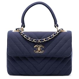 Chanel Blue Small Chevron Jersey Trendy CC Top Handle Flap