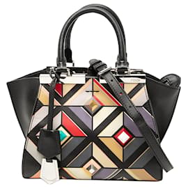 Borsa 3Jours geometrica in mini pelle di vitello nera con borchie Fendi