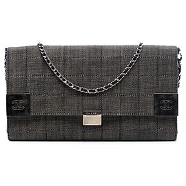 Chanel Grigio CC Choco Bar in Denim con Catena a Patta