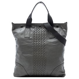 Borsa tote convertibile in nappa grigia con rifiniture Intrecciato di Bottega Veneta