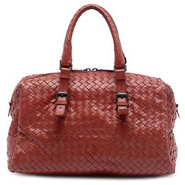 Borsa Boston in Nappa Intrecciato Rossa di Bottega Veneta
