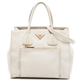 Borsa tote aperta convertibile con tasca frontale in vitello daino bianco Prada