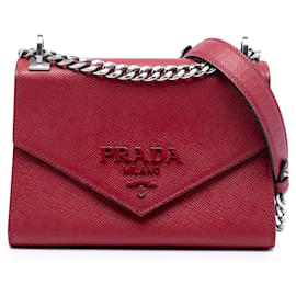 Borsa a tracolla monocromatica in pelle Saffiano rossa di Prada