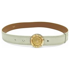 VINTAGE CELINE PARIS GOLDEN BUCKLE PLANET WEISSES LEDER GÜRTEL T75 - Céline