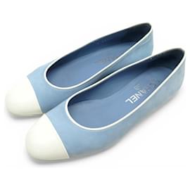 ZAPATOS CHANEL BALLERINAS G37168 CADENA 36.5 EN CUERO SUEDE AZUL LOGO CC