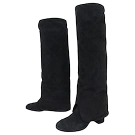 ZAPATOS CHANEL BOTAS GATERS ACOLCHADAS G28029 36.5 SEDA NEGRA - Chanel