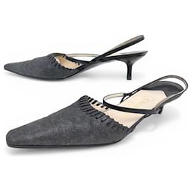 CHAUSSURES CHANEL SANDALES SLINGBACK 40 CUIR GRIS BOITE GREY LEATHER SHOES - Chanel