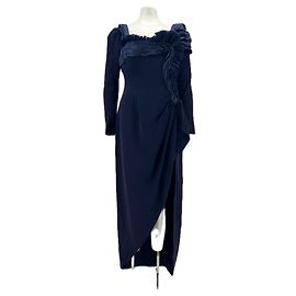 Christian Lacroix Lange Seidenrobe Marineblau