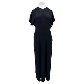 Polo Ralph Lauren Schwarzes langes Kleid Wolle kurze Ärmel