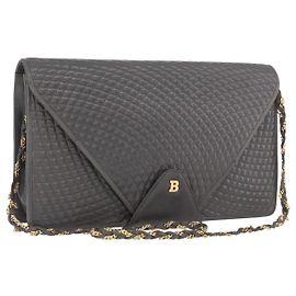 BALLY Borsa a Spalla a Catena in Pelle Grigia Oro Auth ti3817