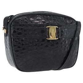 Salvatore Ferragamo Vala Shoulder Bag Leather Black Gold Auth ka3259