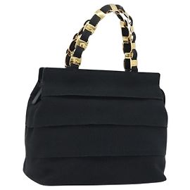 Borsa a mano Vala Chain Salvatore Ferragamo in nylon nero e oro Auth gh1878