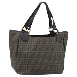 FENDI Zucca Canvas Tote Bag PVC Schwarz Braun Auth LNZ764