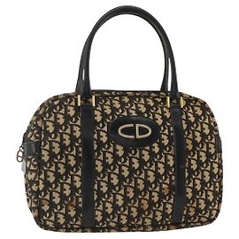 Borsa a mano in tela Trotter Christian Dior blu navy oro Auth BAZ596