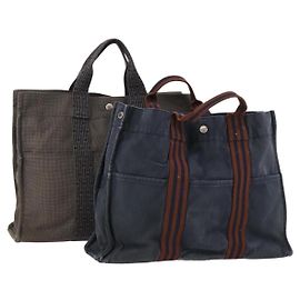 Hermès Bolsa Tote HERMES em lona 2 peças Cinza Marinho Auth bs33837
