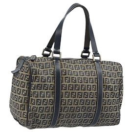 FENDI Zucchino Canvas Tote Bag Navy Silber Auth LNZ696