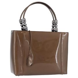 Borsa a mano Maris Pearl in pelle verniciata marrone argento di Christian Dior Auth SW2153A