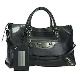 Sac à main Giant City en cuir 2 en 1 noir argenté 281770 Auth YKZ099SAV - Balenciaga