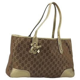 Borsa Tote GG Canvas Gucci Marrone Oro 163805 Auth LNZ740