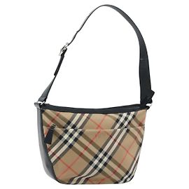 Bolso de Hombro Burberrys Nova Check de Lona Beige Plata Auténtico BA11709